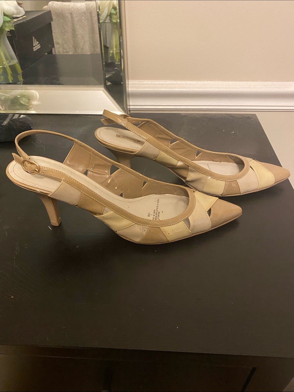 Beige and Cream Two-Tone Slingback Pointed Heels